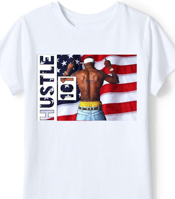 Tupac “Hustle 101” Flag Tee – Street Legend Back Tattoo Graphic