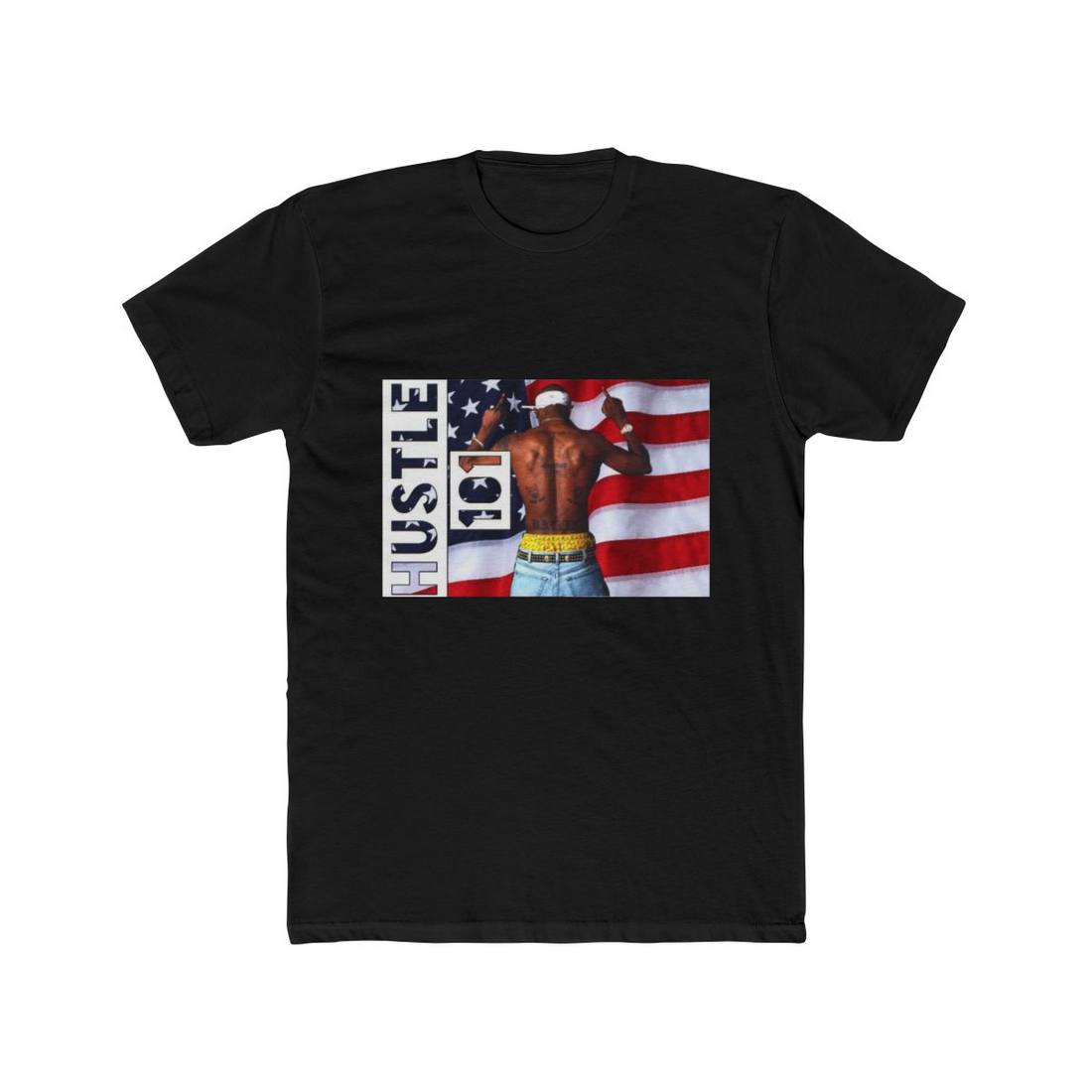 Tupac “Hustle 101” Flag Tee – Street Legend Back Tattoo Graphic